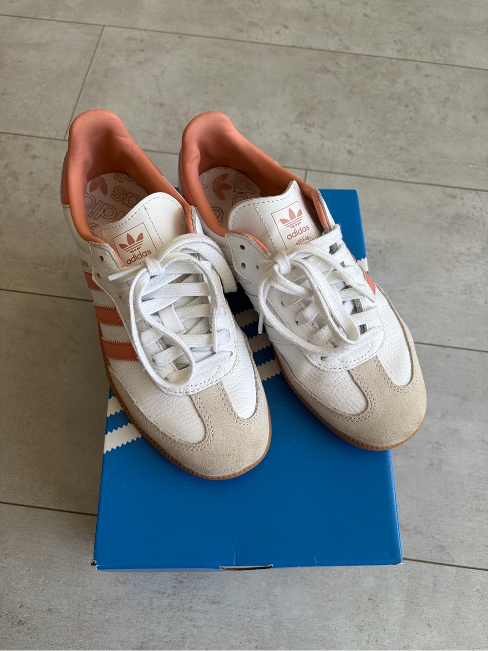 adidas Samba Leather Sneaker in White and Orange - Picture 9 of 11
